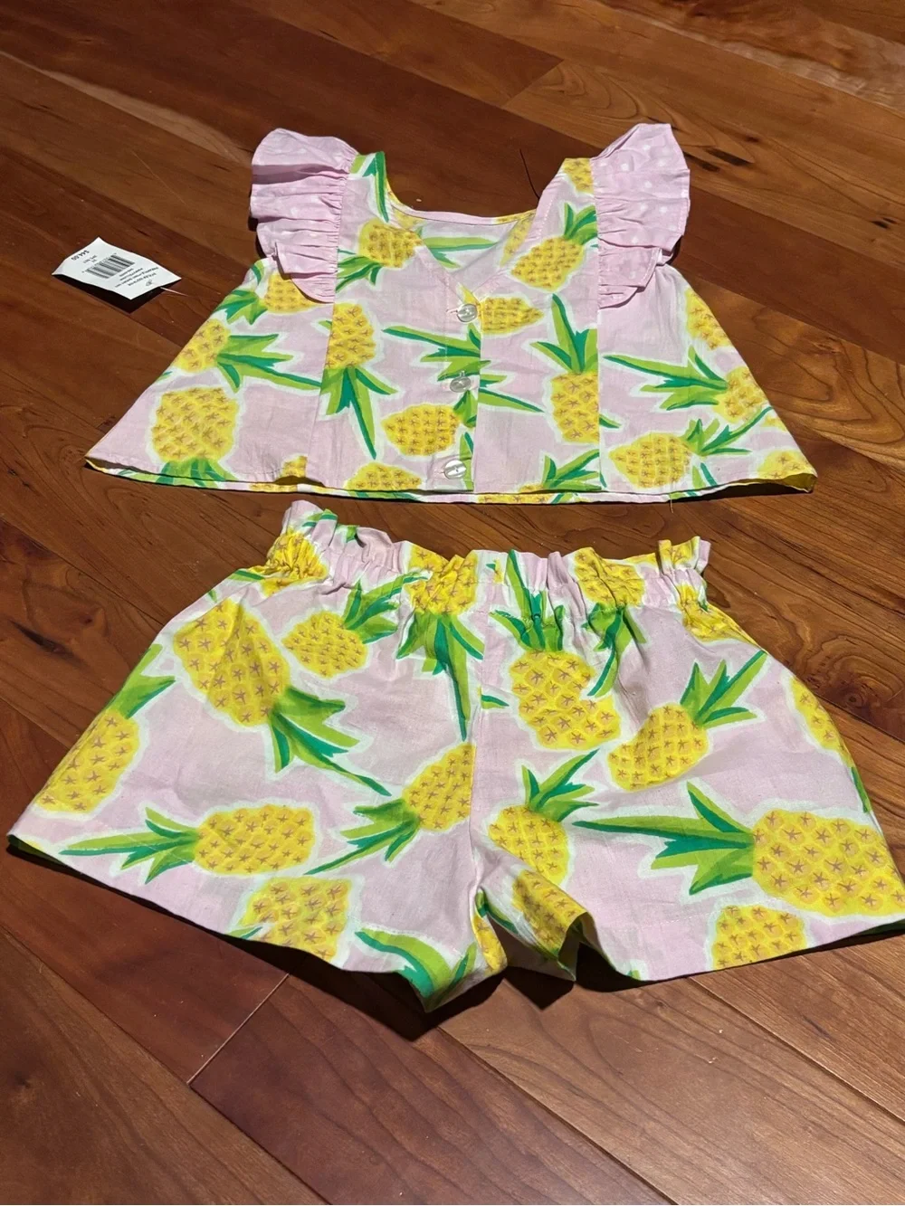 marmellata Pink Pineapple Print Ruffle Sleeve Kids Matching Set